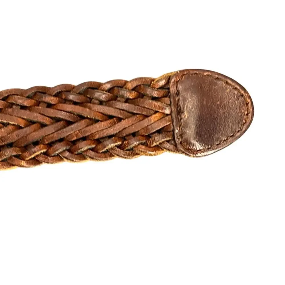 Vintage Western Brown Braided Woven Leather Belt Women 32”-36”